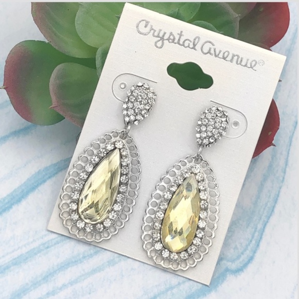 🍀 Fancy Rhinestone Silver Teardrop Drop Earrings